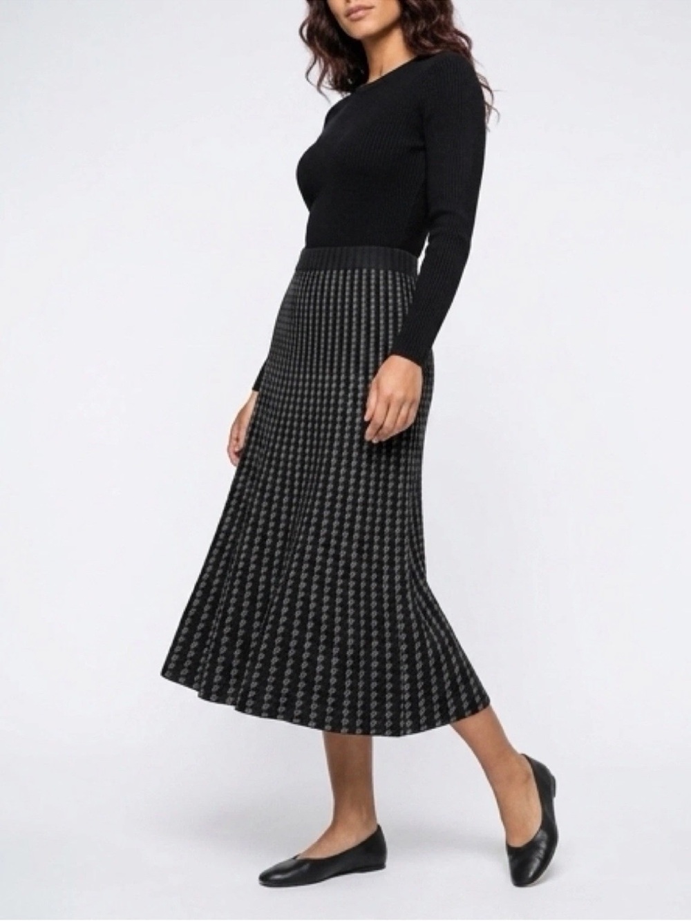 NWT Max Studio London Black Grey Maxi A Line Gingham Skirt Size XL